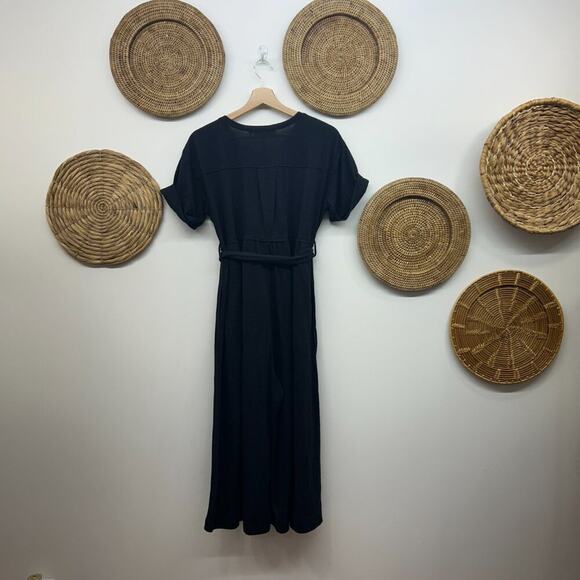 Free People Beach Black Wide Leg Belted Button Lighthouse Crop Jumpsuit Small - Picture 3 of 6